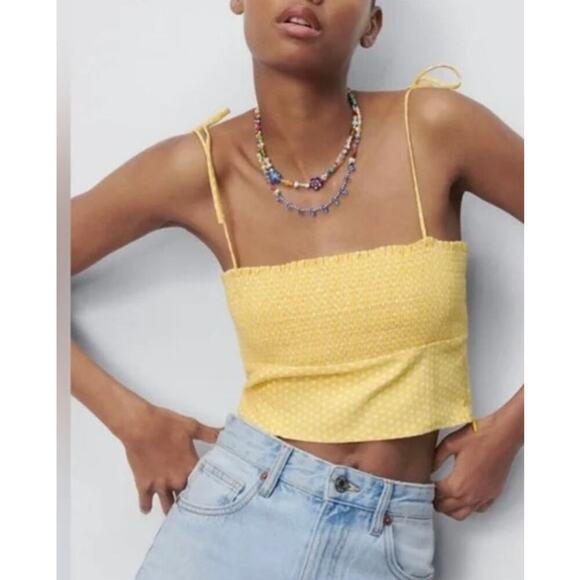 Zara Womens Yellow Polka Dot Crop Cami Top Size Small - Picture 1 of 5